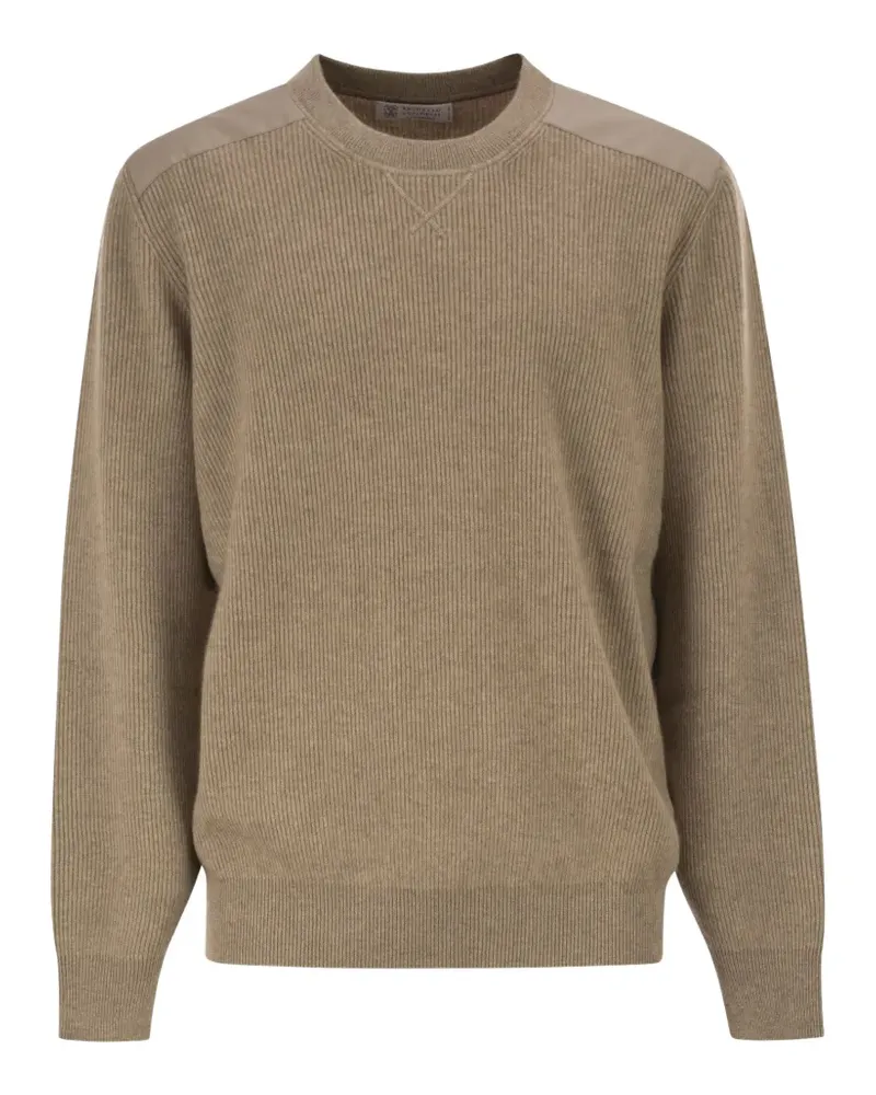 Brunello Cucinelli ribbed-knit cotton-insert sweater - Nude Nude