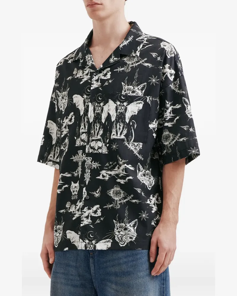 FIVE CM buttoned graphic print shirt - Schwarz Schwarz