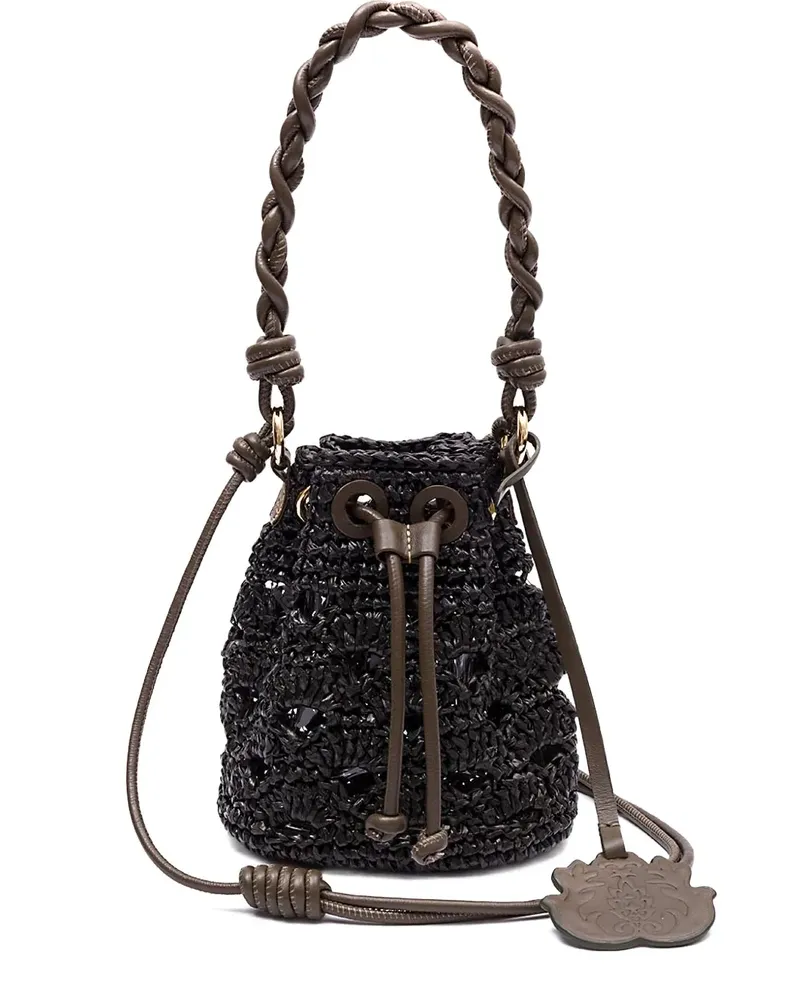 ISLA Gehäkelte Mini-Tasche mit Flechtgriff - Schwarz Schwarz
