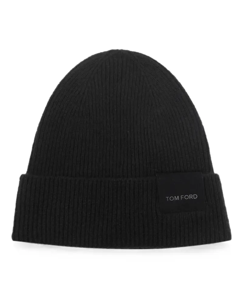 Tom Ford Gerippte Beanie mit Logo-Patch - Schwarz Schwarz
