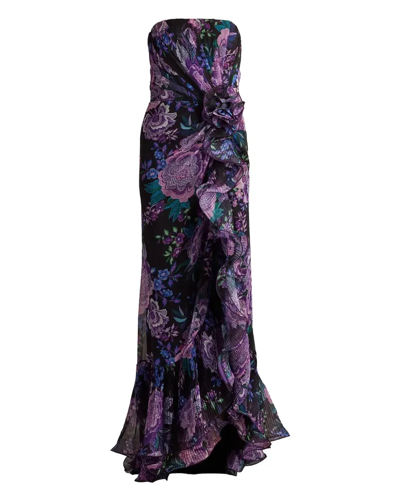 Tadashi Shoji Schulterfreies Abendkleid mit Blumen-Print - Schwarz Schwarz