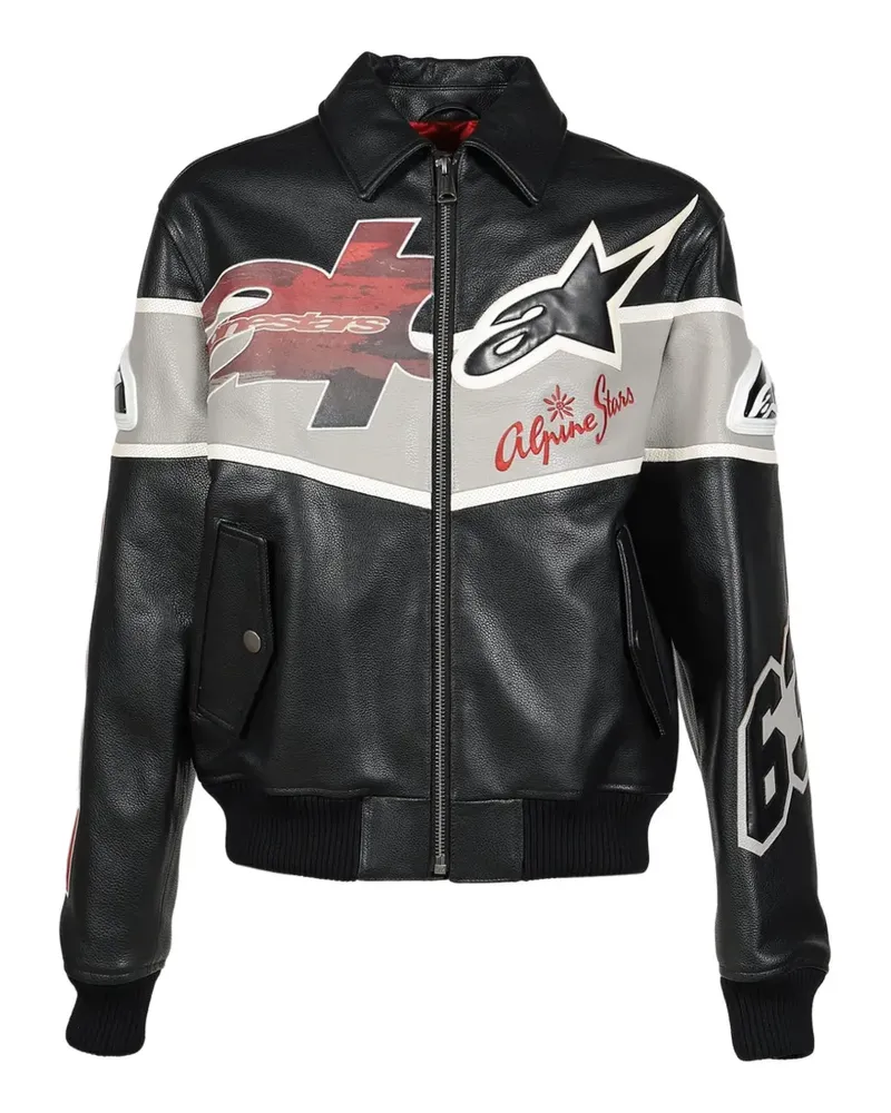 Alpinestars graphic-print leather jacket - Schwarz Schwarz