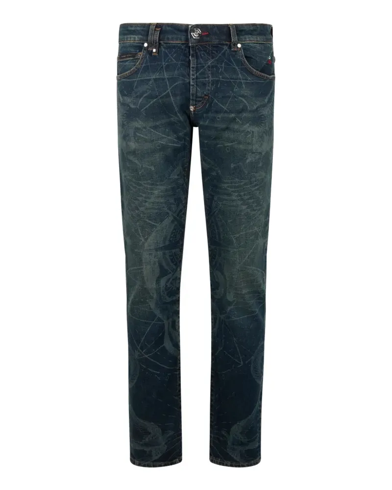 Philipp Plein Straight-Leg-Jeans mit Print - Blau Blau