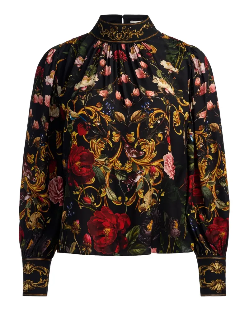 Alice + Olivia Geraffte Marion Bluse mit Stehkragen - Schwarz Schwarz