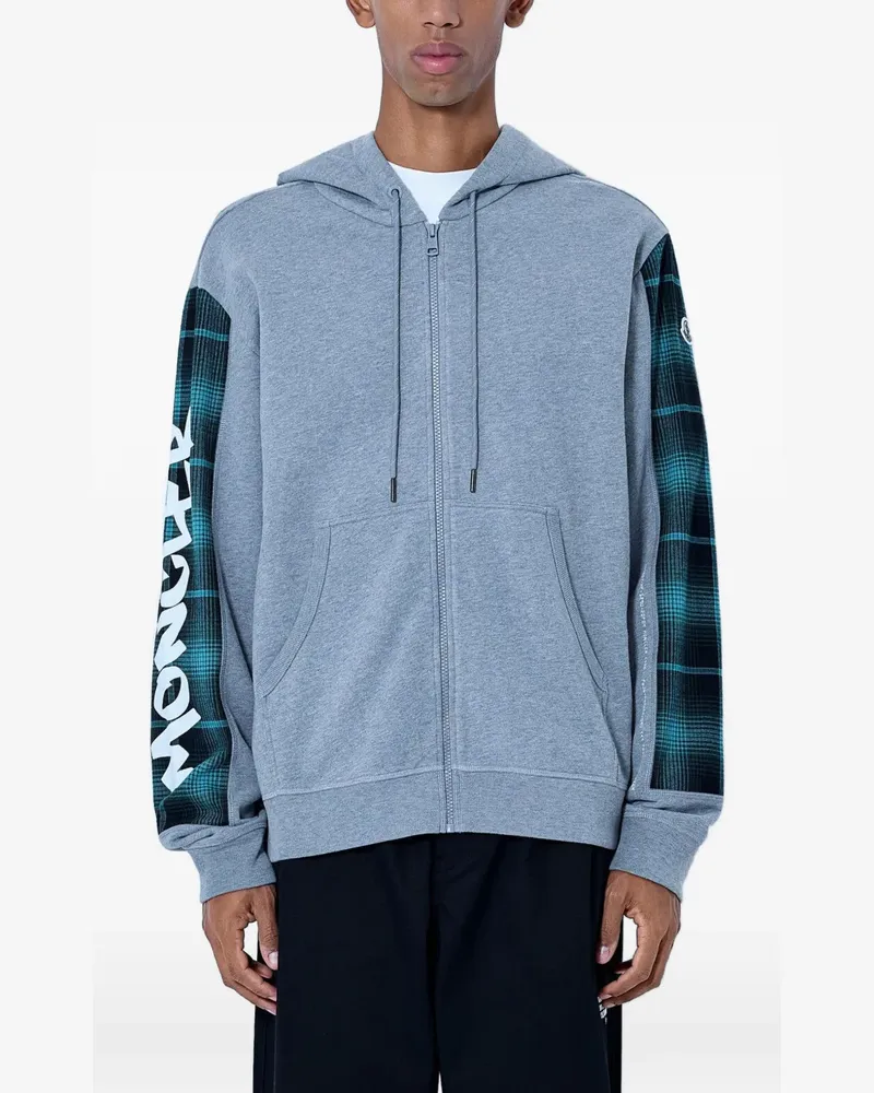 Moncler x Fragment Hoodie mit kariertem Einsatz und Logo-Print - Grau Grau