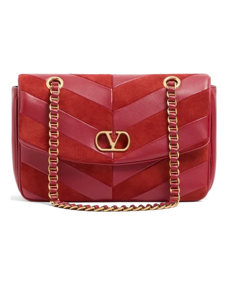 Valentino Garavani Djuna medium chain bag in suede and nappa with chevron pattern - Rot Rot