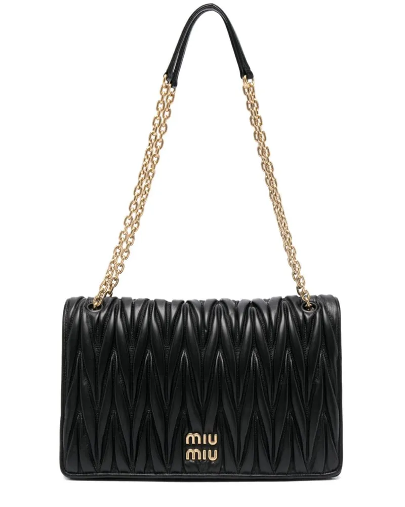 Miu Miu Schultertasche mit Logo-Schild Schwarz