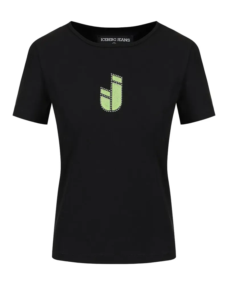 Iceberg T-Shirt mit kristallverziertem Logo-Patch - Schwarz Schwarz