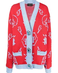 Philipp Plein Jacquard-Cardigan mit Logo Rot