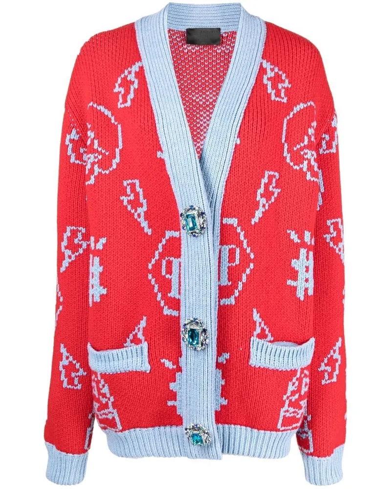 Philipp Plein Jacquard-Cardigan mit Logo - Rot Rot