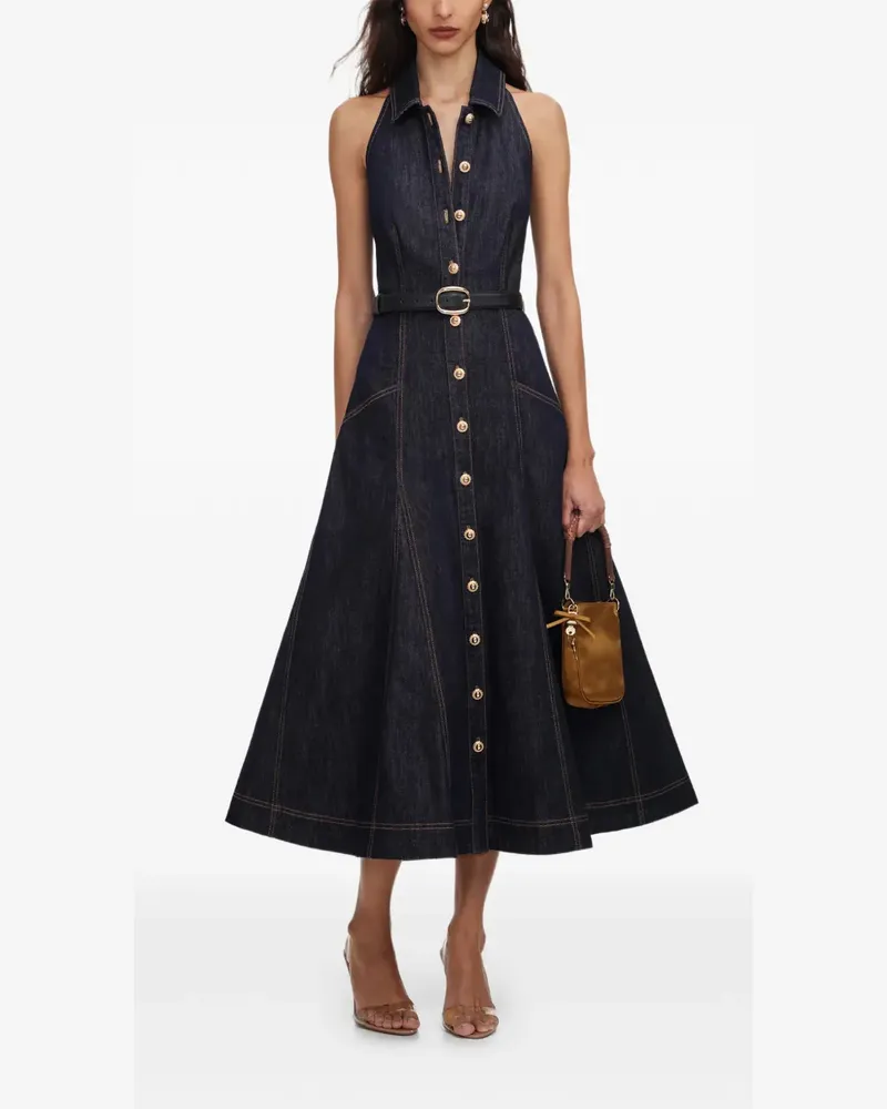 Self-Portrait denim midi dress - Blau Blau