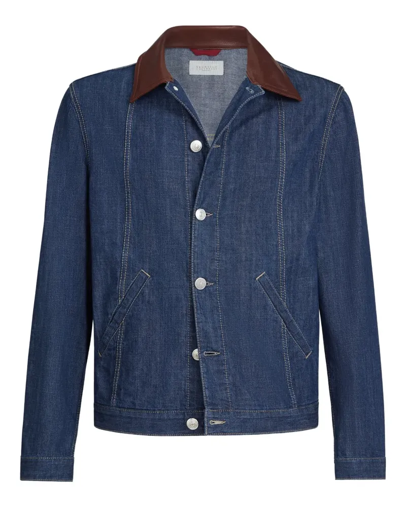 Brunello Cucinelli Jeansjacke mit Lederkragen - Blau Blau