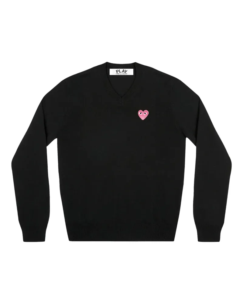 Comme des Garçons heart-patch V-neck sweater - Schwarz Schwarz