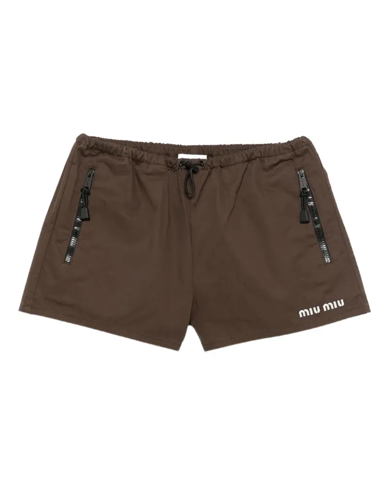 Miu Miu logo-embroidered gabardine shorts - Braun Braun