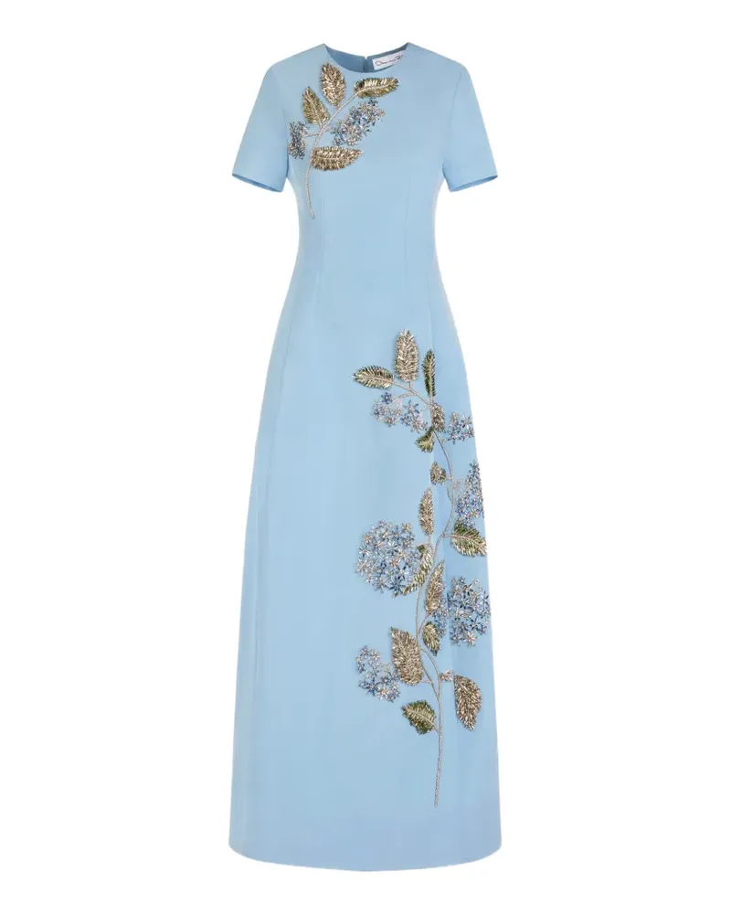 Oscar de la Renta Kleid mit Kristallblütenstickerei - Blau Blau