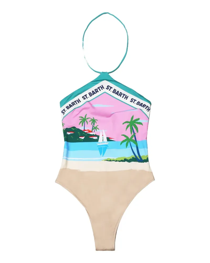MC2 Saint Barth graphic-print halterneck bodysuit - Nude Nude