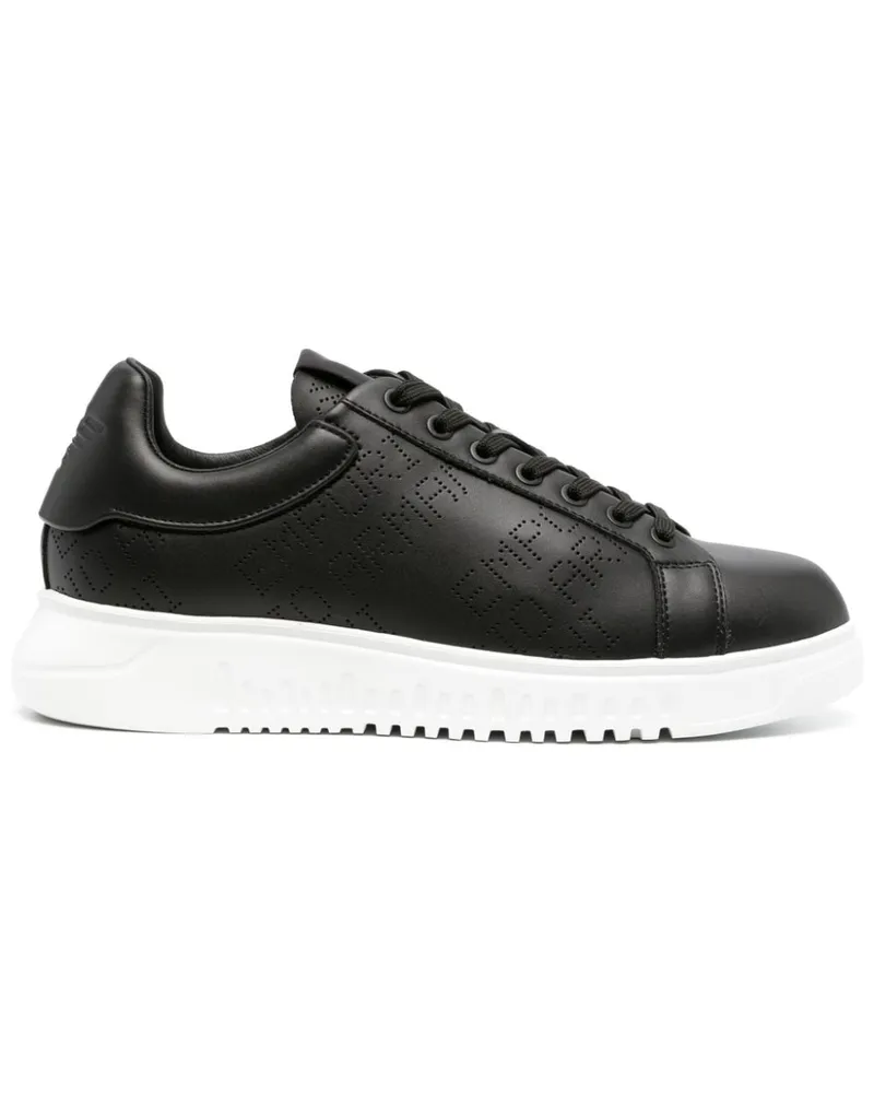 Emporio Armani Sneakers mit perforiertem Logo - Schwarz Schwarz