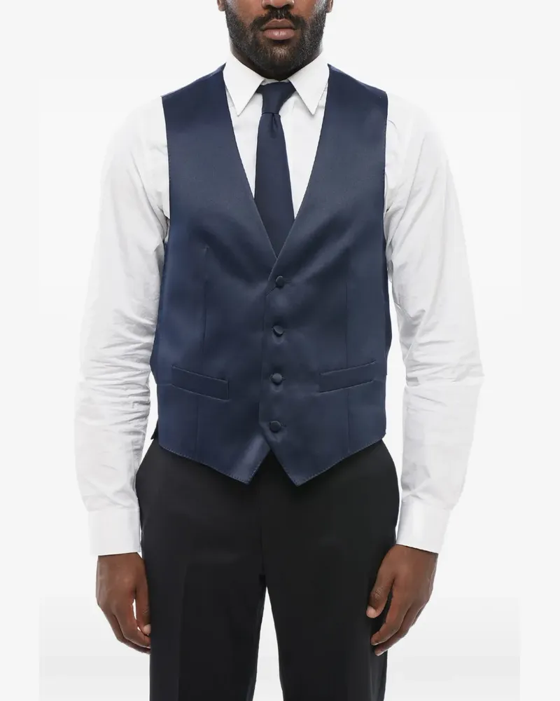 Corneliani satin piped-pocket waistcoat - Blau Blau