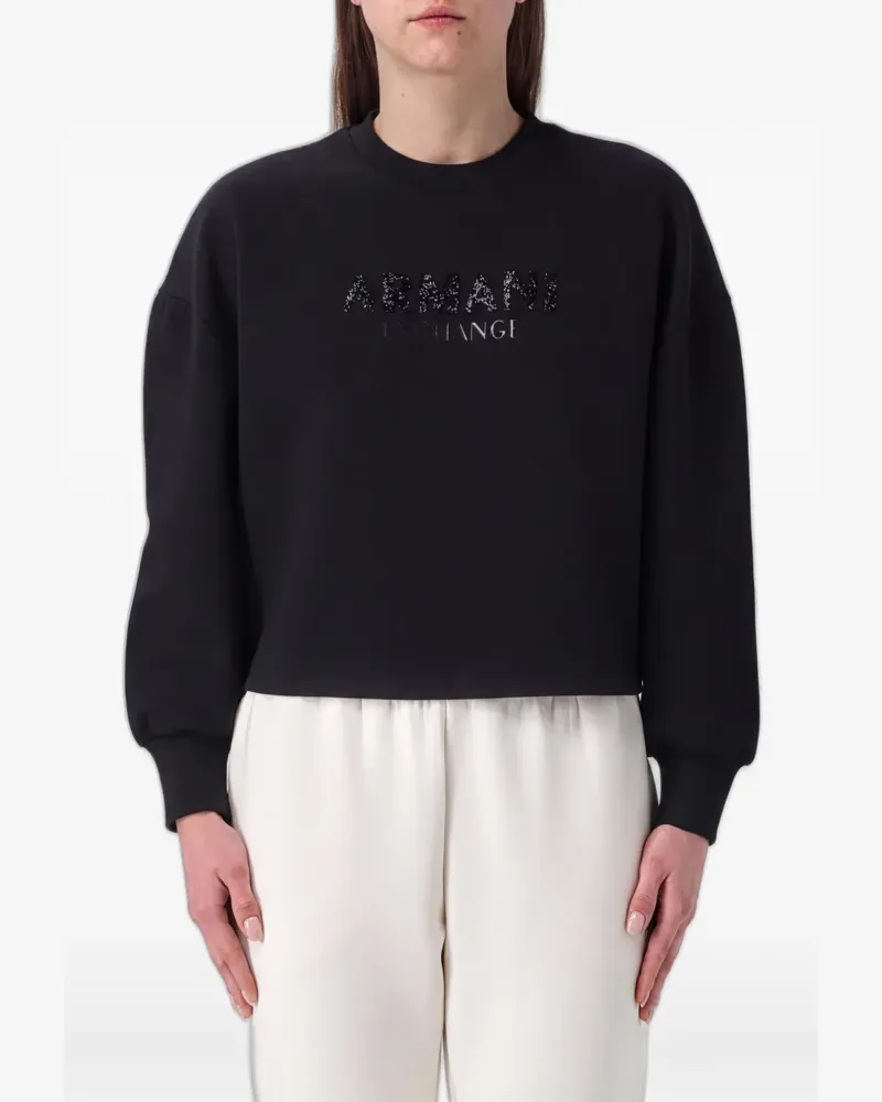 Emporio Armani Sweatshirt mit Strass-Logo - Schwarz Schwarz