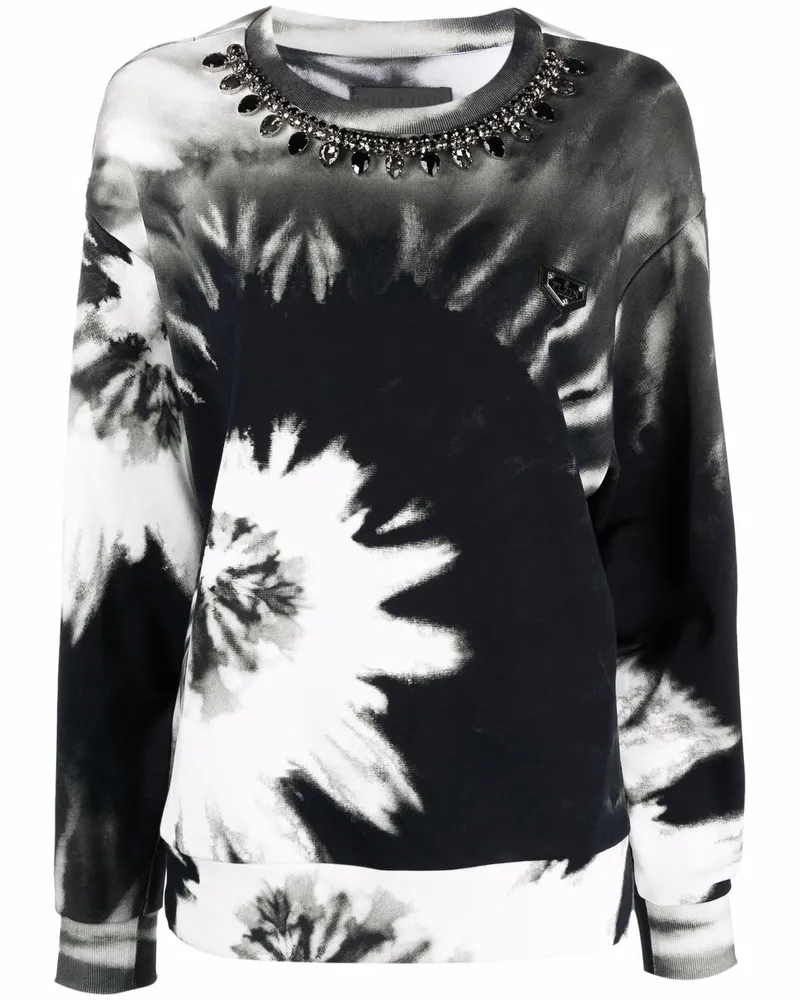 Philipp Plein Sweatshirt in Batikoptik - Schwarz Schwarz