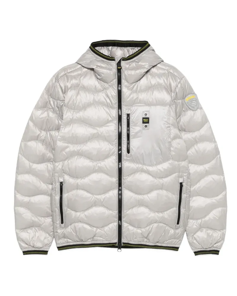 Blauer Gesteppte Kapuzenjacke - Weiß Weiß