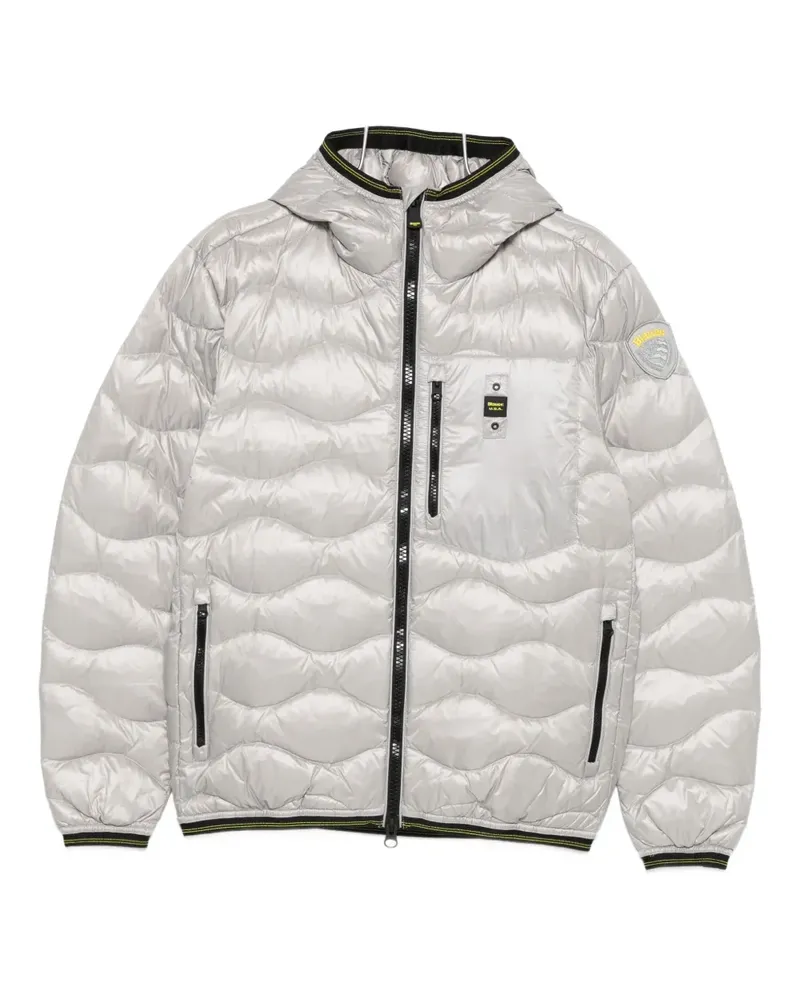 Blauer Gesteppte Kapuzenjacke - Weiß Weiß