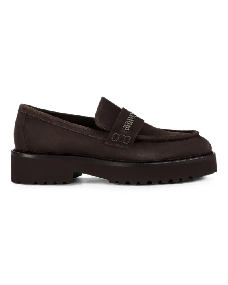 Doucal´s stud-embellished suede loafers - Braun Braun