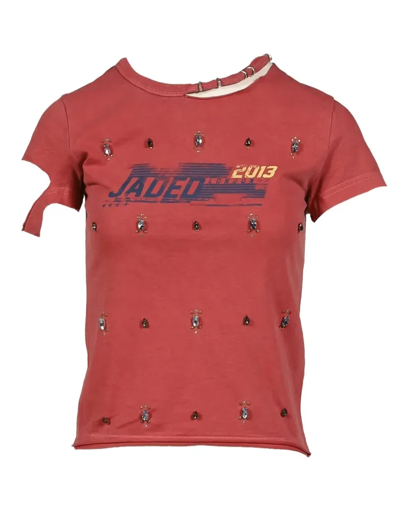 Jaded London Verziertes Rally T-Shirt im Distressed-Look - Rot Rot