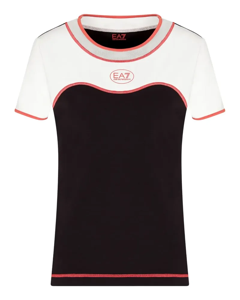 EA7 T-Shirt in Colour-Block-Optik - Schwarz Schwarz