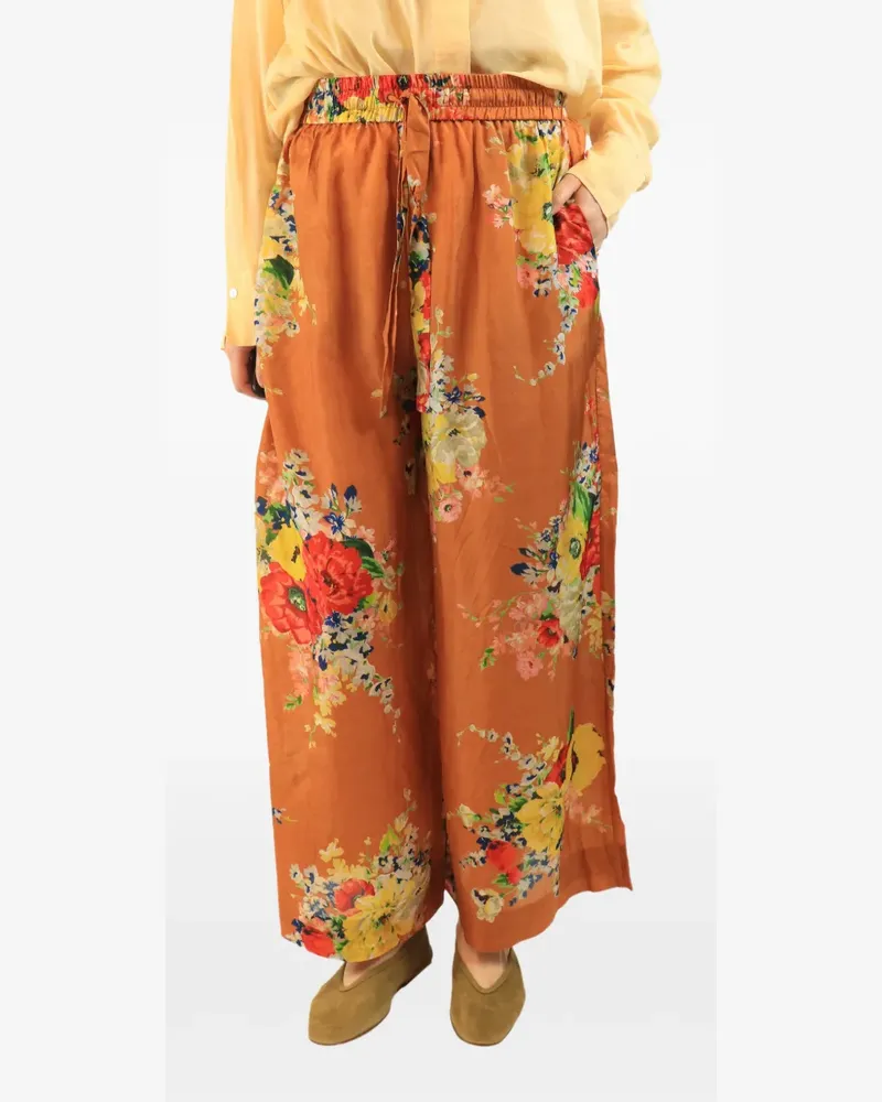 Zimmermann Seidenhose mit Blumenprint - Orange Orange