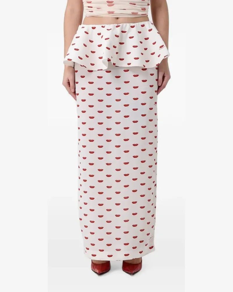 Fiorucci Maxirock mit Lippen-Print - Weiß Weiß
