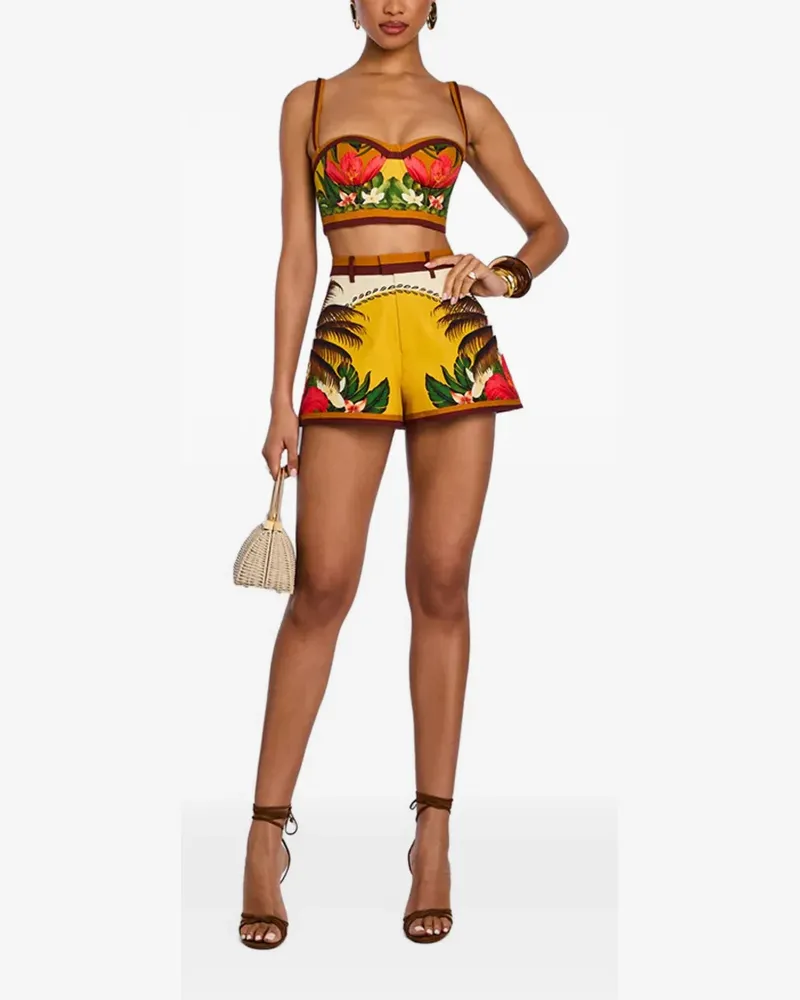 Retrofête Tansie Shorts mit tropischem Print - Gelb Gelb