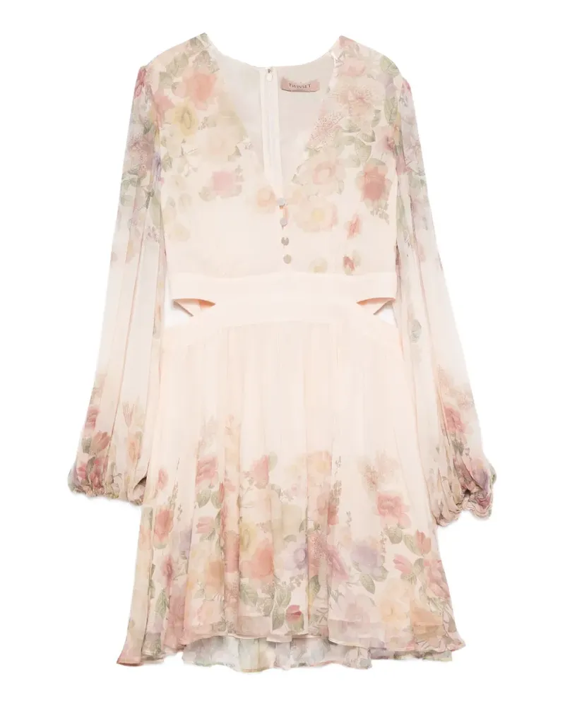 Twin-Set floral-print cutout midi dress - Nude Nude