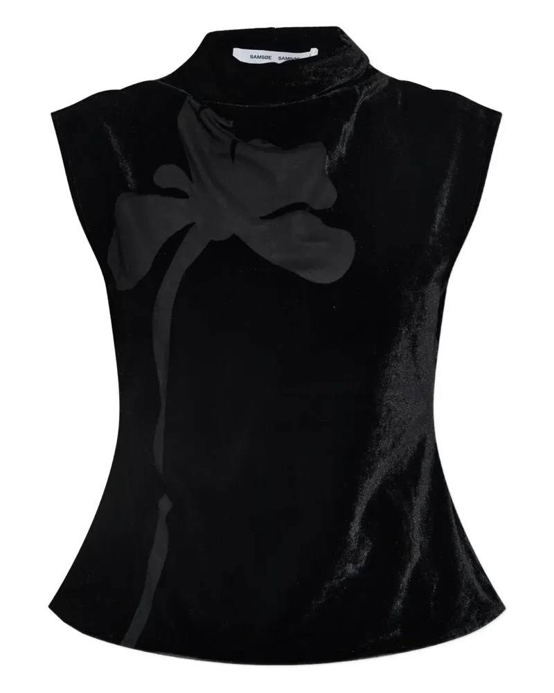 Samsøe & Samsøe flower-applique velvet top - Schwarz Schwarz
