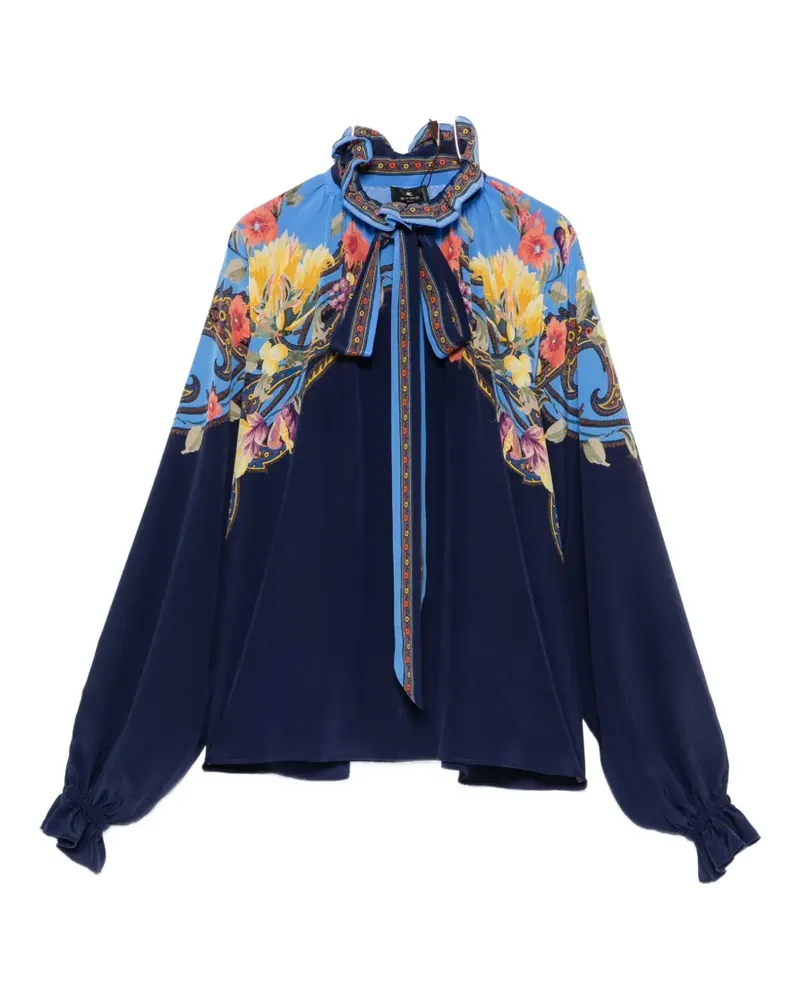 Etro floral-print ruffled-collar blouse - Blau Blau