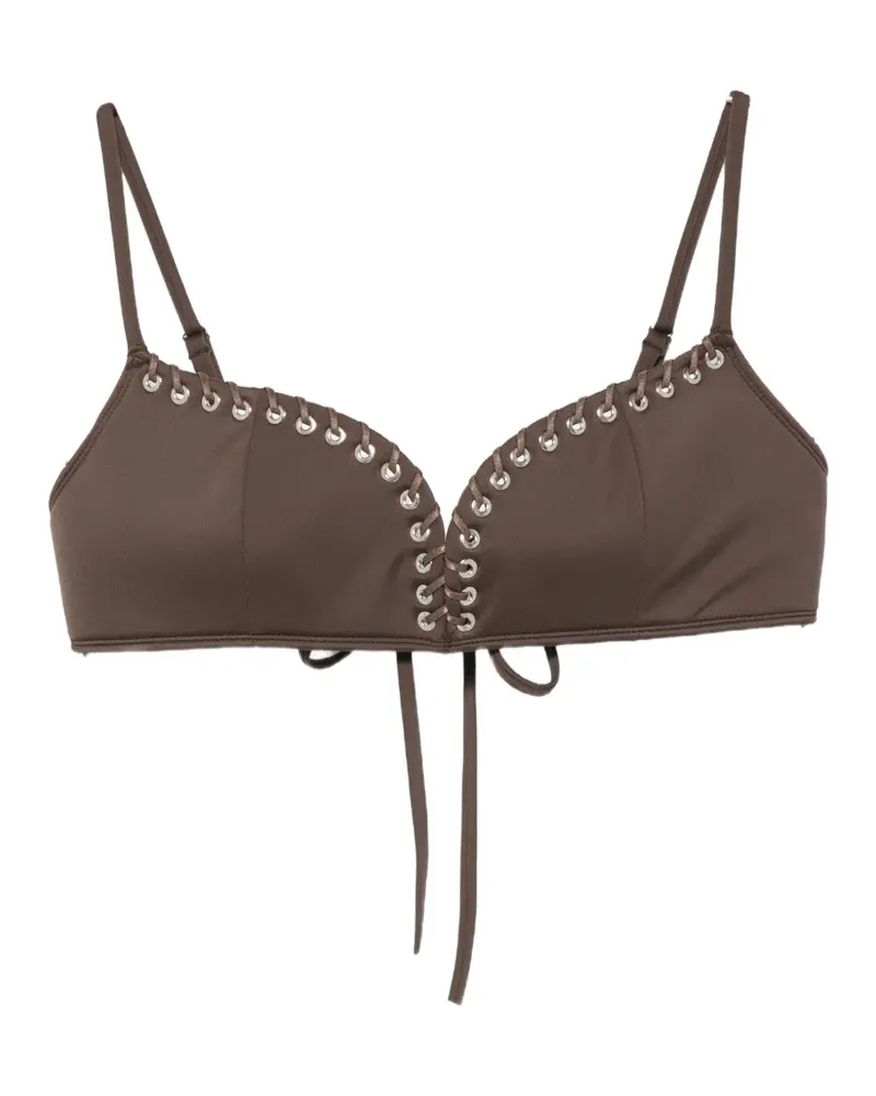 Ludovic de Saint Sernin eyelet lace-up bikini top - Braun Braun