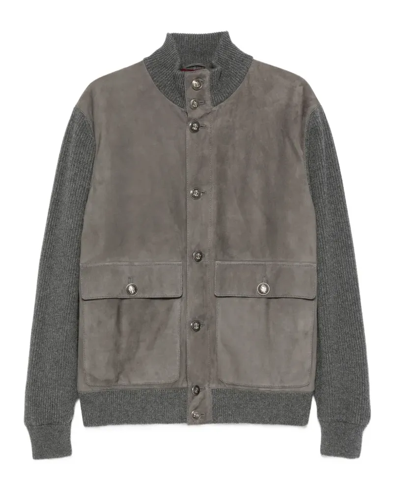 Brunello Cucinelli suede-panel ribbed jacket - Grau Grau