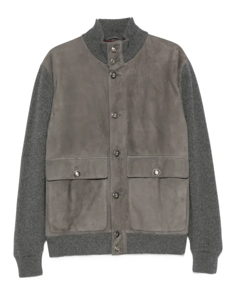 Brunello Cucinelli suede-panel ribbed jacket - Grau Grau