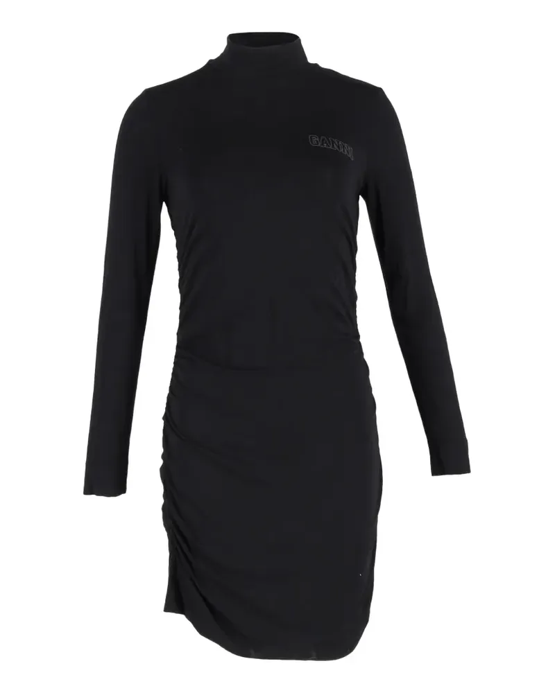 Ganni Gerafftes Minikleid mit Rollkragen - Schwarz Schwarz