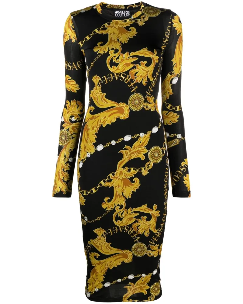 Versace Jeans Midikleid mit Barock-Print - Schwarz Schwarz