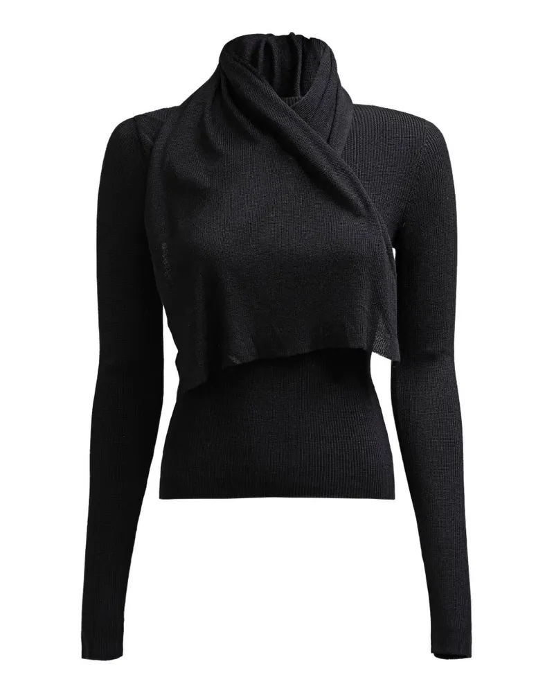 Aya Muse Geripptes Strickoberteil mit Schaldetail - Schwarz Schwarz