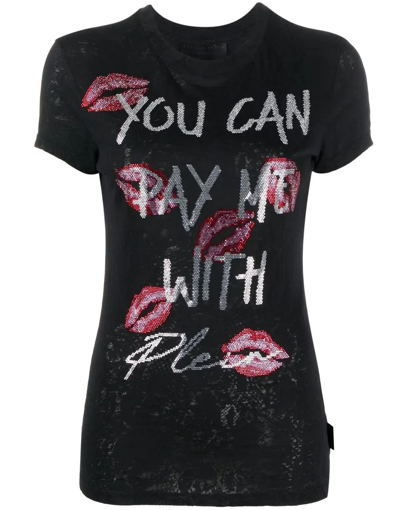 Philipp Plein T-Shirt mit Strassverzierung - Schwarz Schwarz