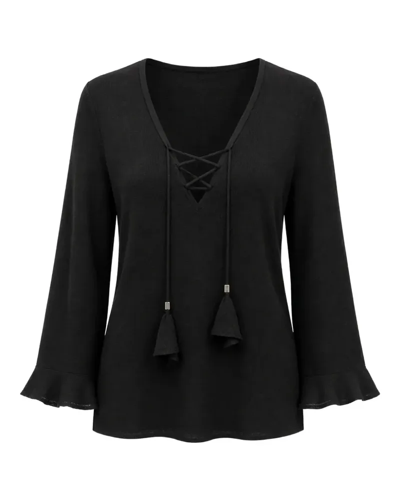 Dorothee Schumacher lace-up ruffled-cuff top - Schwarz Schwarz