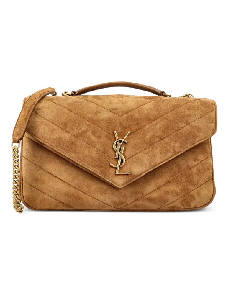 Saint Laurent Mittelgroße Loulou aus Matelassé-Wildleder - Braun Braun