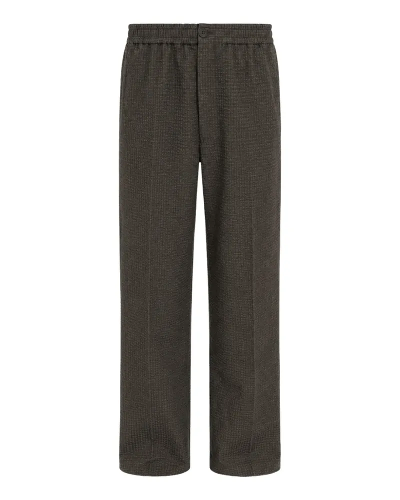 Emporio Armani textured-finish elasticated-waistband trousers - Braun Braun