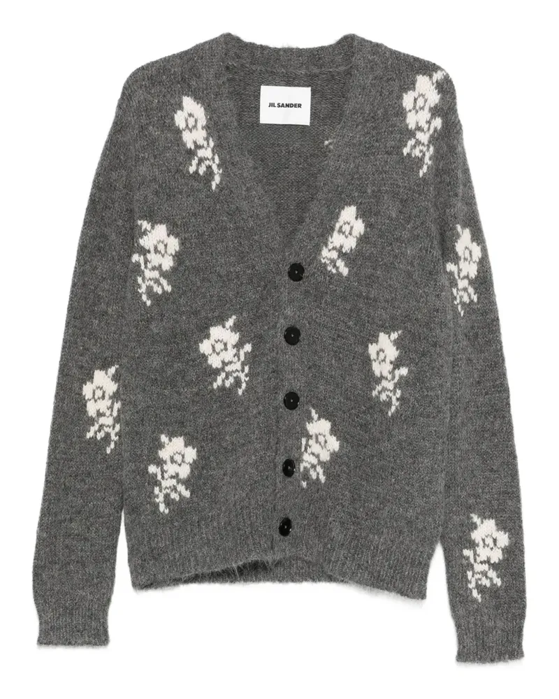 Jil Sander Cardigan mit Blumen-Intarsie - Grau Grau
