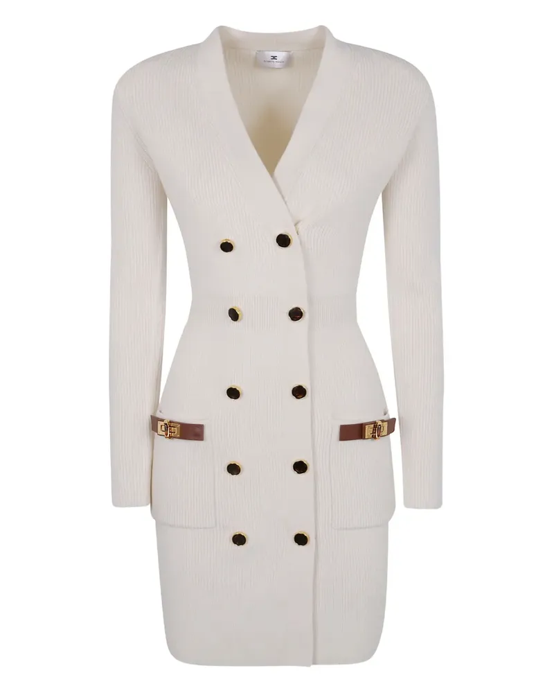 Elisabetta Franchi Geripptes Midikleid mit Lederbesatz - Weiß Weiß