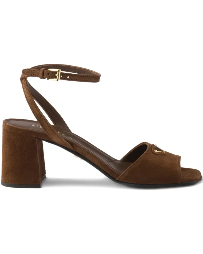 Prada logo-plaque suede sandals - Braun Braun