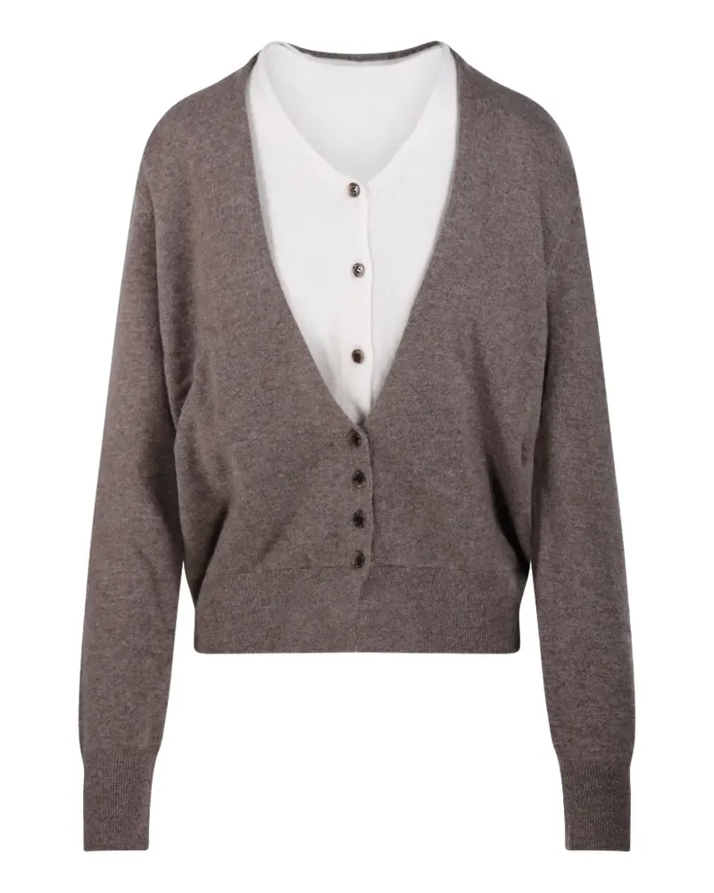 Lisa Yang Vani Cardigan mit V-Ausschnitt im Layering-Look - Braun Braun