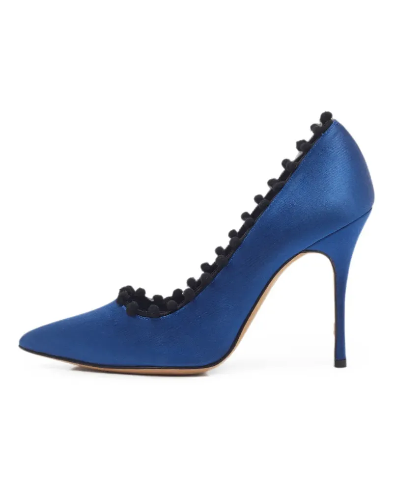 Manolo Blahnik pom-pom details satin pumps - Blau Blau